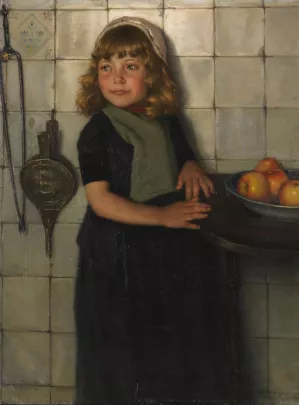 Madchen mit apfeln by Paul Hoecker Oil Painting