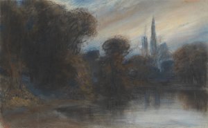 An Abbey by a Wooded Lake at Twilight by Paul Huet Oil Painting
