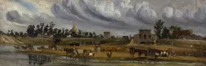 Bords de Seine a la barriere de la Cunette, pres du Champ-de-Mars by Paul Huet Oil Painting