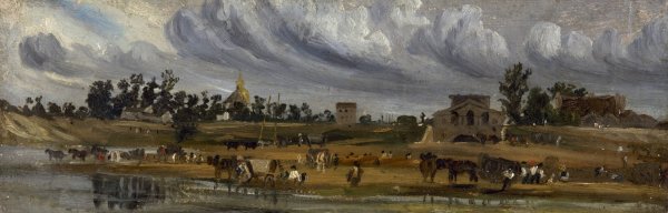 Bords de Seine a la barriere de la Cunette, pres du Champ-de-Mars  by Paul Huet - Hand-Painted Oil Painting Reproduction