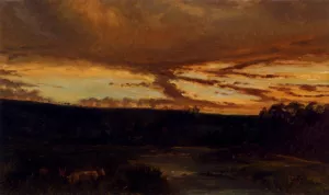 Coucher De Soleil by Paul Huet Oil Painting