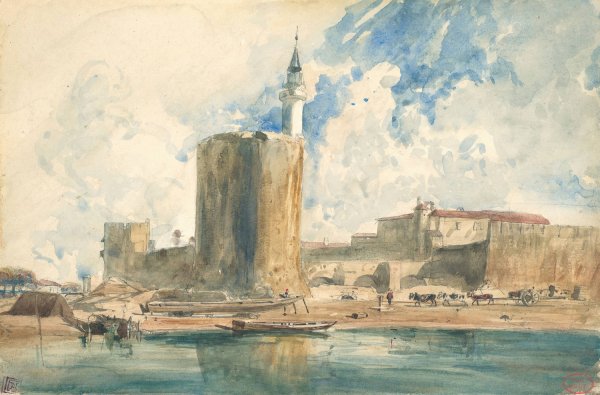 La Tour de Constance a Aigues-Mortes by Paul Huet - Hand-Painted Oil Painting Reproduction