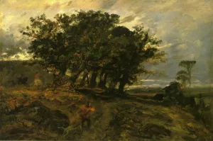 Landscape - Hunter in the Forest of Fontainebleau by Paul Huet Oil Painting