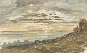 Ondergaande zon te Trouville by Paul Huet Oil Painting