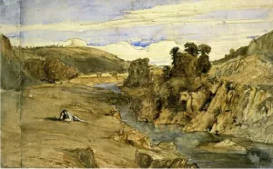 Riverbank, Saint-Thomas near Bort-les-Orgues painting by Paul Huet
