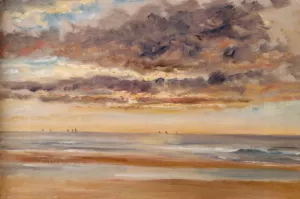 Sunset over the Sea by Paul Huet Oil Painting