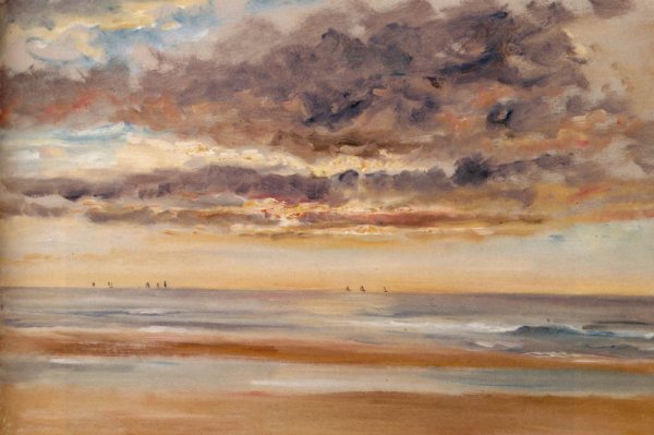 Main Product Photo of Sunset over the Sea Painting by Paul Huet