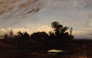 Une mare pres de la Glaciere, au crepuscule by Paul Huet Oil Painting