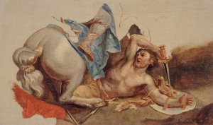 Etude de cheval et de cavalier tombe, d'apres Le Brun by Paul-Jacques-Aime Baudry Oil Painting