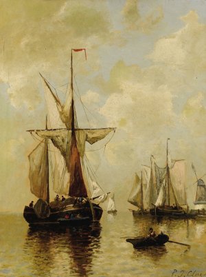 Fishing Boats in the Harbor Oil painting by Paul Jean Clays