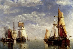 Shipping in a Calm by Paul-Jean Clays - Oil Painting Reproduction