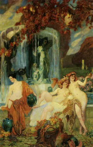 Jeunes femmes a la Vasque - Allegorie de Lautomne painting by Paul Jean Gervais