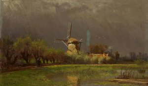 Landscape with windmill by Paul Joseph Constantin Gabriel Oil Painting