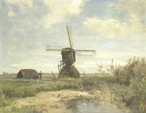 Sunny Day, a Windmill on a Waterway by Paul Joseph Constantin Gabriel Oil Painting