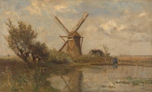 Windmill on a Pond by Paul Joseph Constantin Gabriel Oil Painting