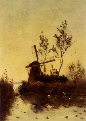 A Windmill At Dusk by Paul Joseph Constantine Gabriel Oil Painting