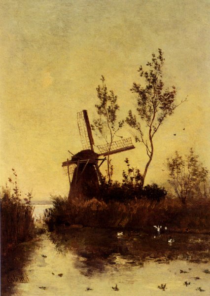 A Windmill At Dusk