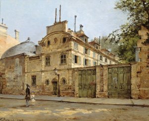 Hotel de Balzac. Entree et facade sur la rue Fortunee, aujourd'hui rue Balzac Oil painting by Paul-Joseph-Victor Dargaud