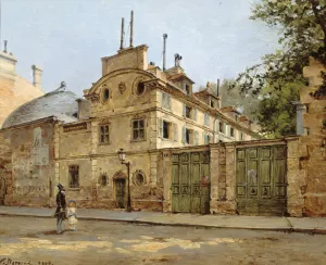Hotel de Balzac. Entree et facade sur la rue Fortunee, aujourd'hui rue Balzac Oil painting by Paul-Joseph-Victor Dargaud