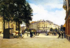Junction of the Boulevard Magenta, Boulevard de Strasbourg and the Rue du Faubourg Sain Martin, Paris painting by Paul Joseph Victor Dargaud