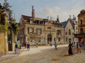 L'Ancien Hopital de la Pitie, rue Lacepede Oil painting by Paul-Joseph-Victor Dargaud