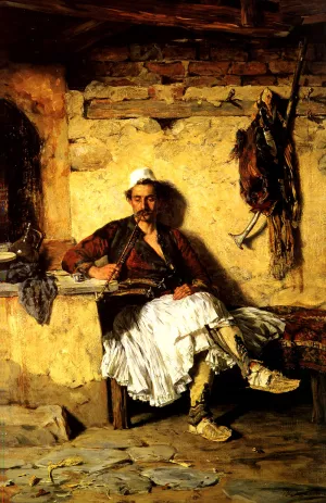 Albanian Sentinel Resting Arnaueti by Paul Jovanowich Oil Painting