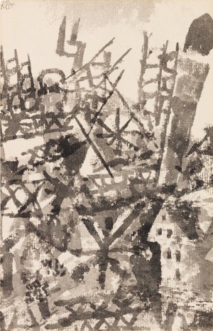 Der Krieg schreitet uber eine Ortschaft by Paul Klee Oil Painting