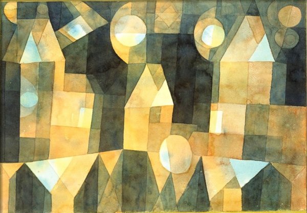 Main Product Photo of Three Houses and a Bridge Painting by Paul Klee