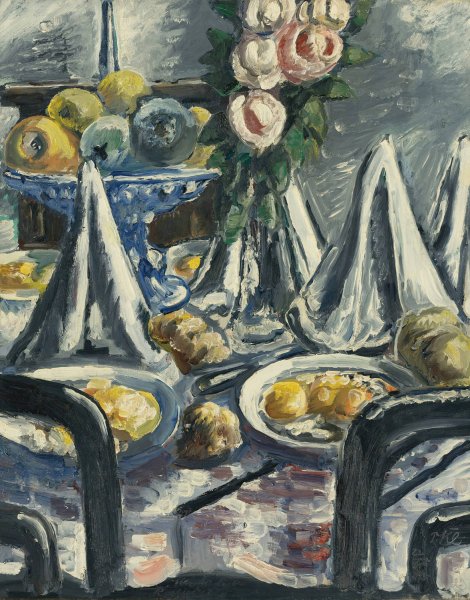 Main Product Photo of Gedeckter Tisch Mit Servietten Und Rosen  Painting by Paul Kleinschmidt