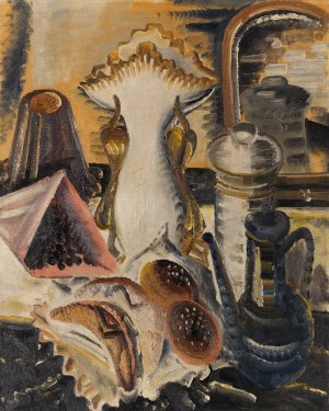 Stillleben mit Kaffeekanne, Korinthen und Obst by Paul Kleinschmidt Oil Painting