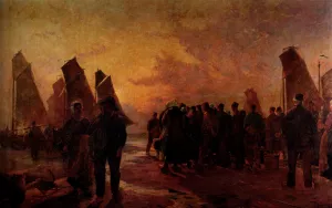 Vente Des Poissons, Katwijk Aan Zee by Paul Kuhstoss - Oil Painting Reproduction