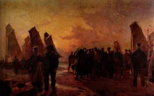 Vente Des Poissons, Katwijk Aan Zee by Paul Kuhstoss Oil Painting