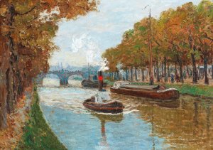 A Canal in Autumn by Paul Kutscha Oil Painting
