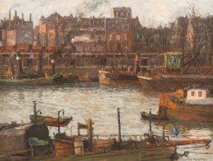 Duisburg harbour by Paul Kutscha Oil Painting