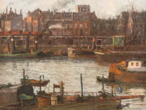 Duisburg harbour by Paul Kutscha Oil Painting