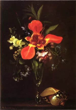 Vase of Flowers and a Shell by Paul Lacroix - Oil Painting Reproduction