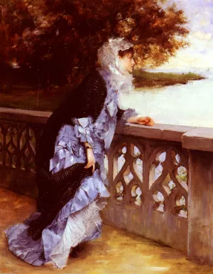 Elegante Accoudee A Une Balustrade by Paul-Louis Delance Oil Painting