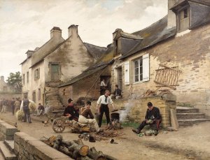 Soldiers Around the Campfire by Paul Louis Narcisse Grolleron Oil Painting