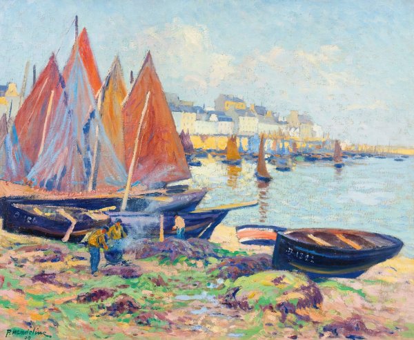 Main Product Photo of Bateaux Et Debardeurs  Painting by Paul Madeline