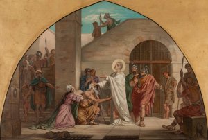 Saint Laurent guerissant les aveugles dans sa prison by Paul Nanteuil Oil Painting