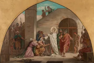 Saint Laurent guerissant les aveugles dans sa prison Oil painting by Paul Nanteuil