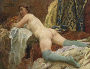 Weiblicher Akt mit Strumpfen by Paul Paede Oil Painting