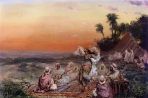 Dance at Sunset in a Bedouin Camp by Paul Pascal - Oil Painting Reproduction