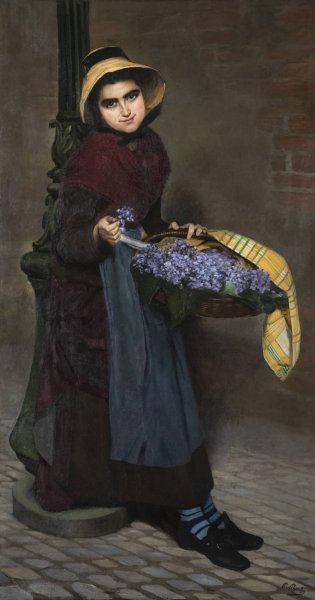 The girl selling violets by Paul Prouho - Hand-Painted Oil Painting Reproduction