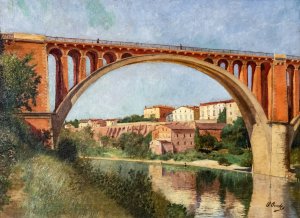 The ramparts and the bridge at Rabastens by Paul Prouho Oil Painting