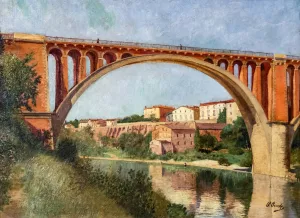 The ramparts and the bridge at Rabastens by Paul Prouho Oil Painting