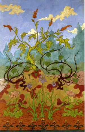 Four Decorative Panels: Iris and Large Yellow and Mauve Flowers by Paul Ranson Oil Painting