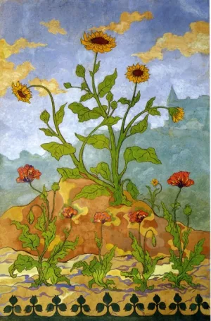 Four Decorative Panels: Sunflowers and Poppies