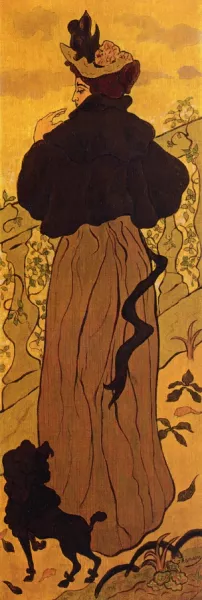Woman Standing at a Balustrade with a Poodle Oil painting by Paul Ranson
