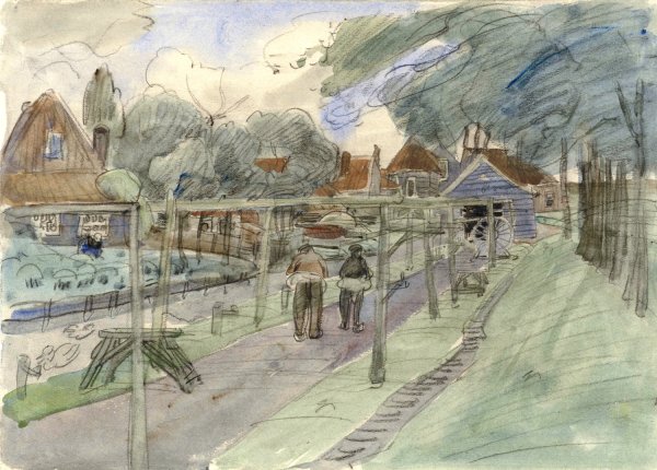Lijnbaan met twee touwslagers aan het werk  by Paul Rink - Hand-Painted Oil Painting Reproduction